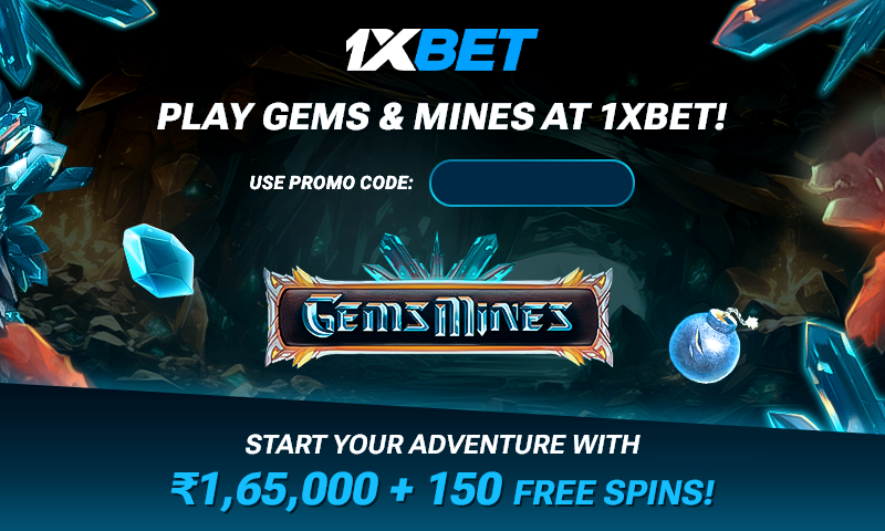 1xBet Gems and Mines casino game — claim welcome bonus to play